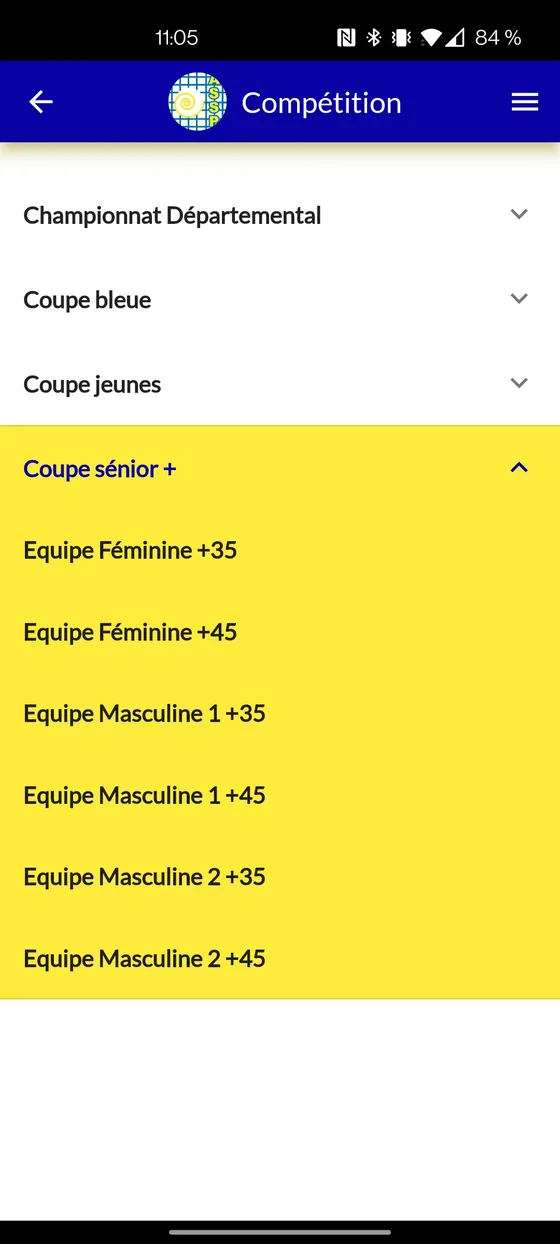 Résultats des équipes de compétition dans l'application Assp Tennis