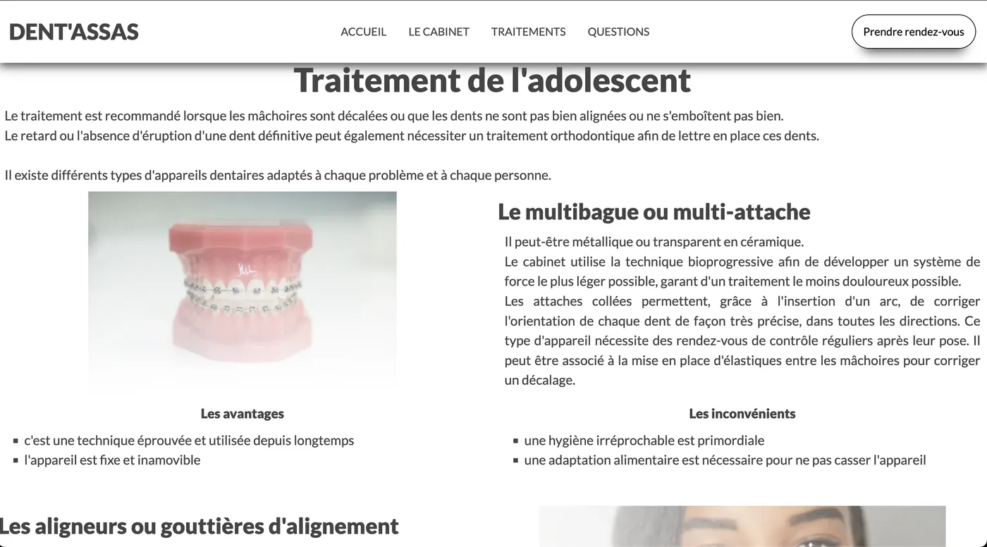 Présentation du cabinet sur le site dentassas.fr